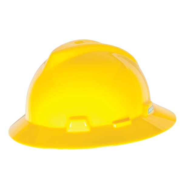 V-Gard Slotted Full Brim Hard Hat, Fas-Trac III Suspension, Type I, Class E, Yellow