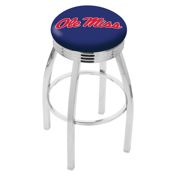 25" Chrome Ole' Miss Swivel Bar Stool, Accent Ring