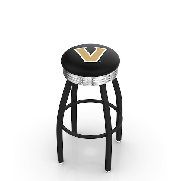 25" Blk Wrinkle Vanderbilt Swivel Bar Stool, Chrome Ring