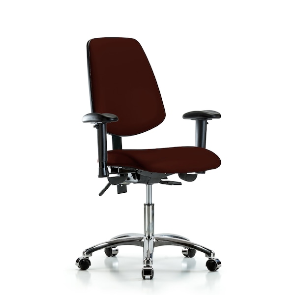Desk Chair Desk Chair, Vinyl, Med, Bk, Cast, Burg, Adjustable Arms, 18" to 23" Height, Vinyl, Burgundy