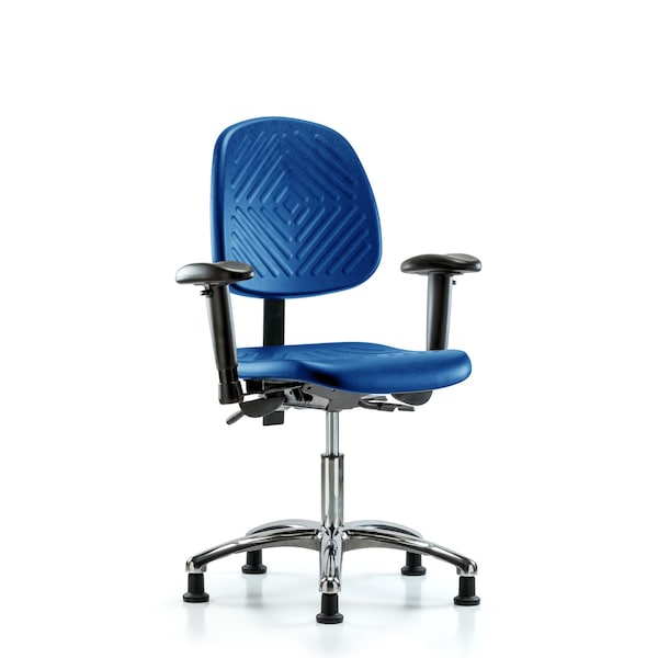 Poly Chair Chrome, Desk, Med Back, Tilt, Arms, Glides, Blue