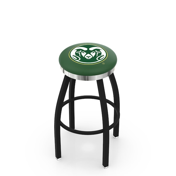 25" Blk Wrinkle Colorado State Swivel Bar Stool, Chrome Ring