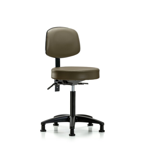 Vinyl Stool, Back, Med Bench, Tilt, Glides, Royal
