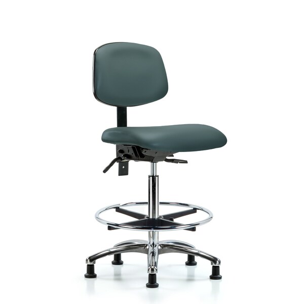 High Bench Chair Chair, Vin, Hi Ben, Chr Tilt CF Glides, Blu, No Arms, 26" to 35-1/2" Height, Vinyl