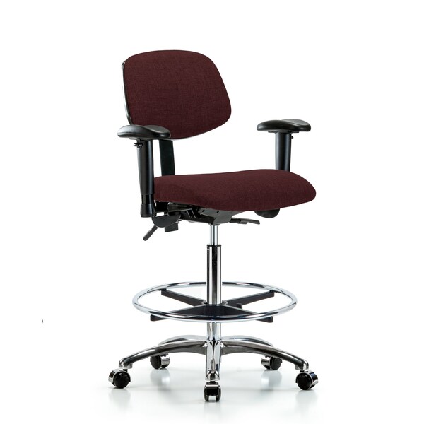 Chair, Fab, Hi Bench, Chr AA CF Casters, Bur, 6-Way Adjustable, 26" to 35-1/2" Height, Burgundy
