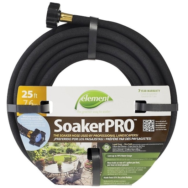 25 ft L Soaker Water Hose, Rubber Tube, Black