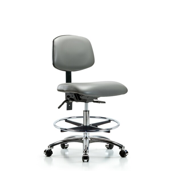 Vinyl Chair Chrome, Med Bench, Tilt, Foot Ring, Casters, Sterling