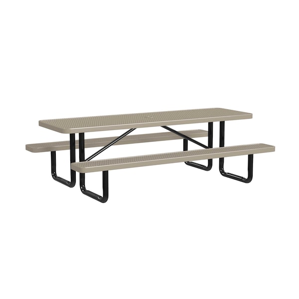 Rectangle Picnic Table, Beige, In Ground Mount, 8 ft L