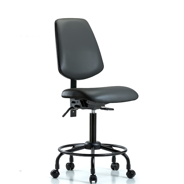 Vinyl Chair, Med Bench, Round Tube Base, Med Back, Casters, Carbon