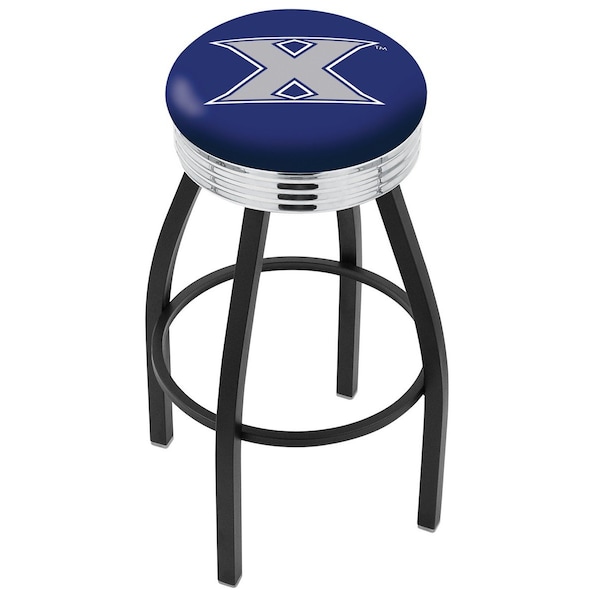 25" Blk Wrinkle Xavier Swivel Bar Stool, Chrome Ring