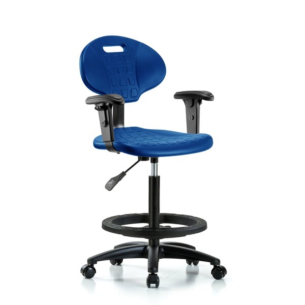 Erie Poly Chair, High Bench, Foot Ring, Arms, Casters, Blue