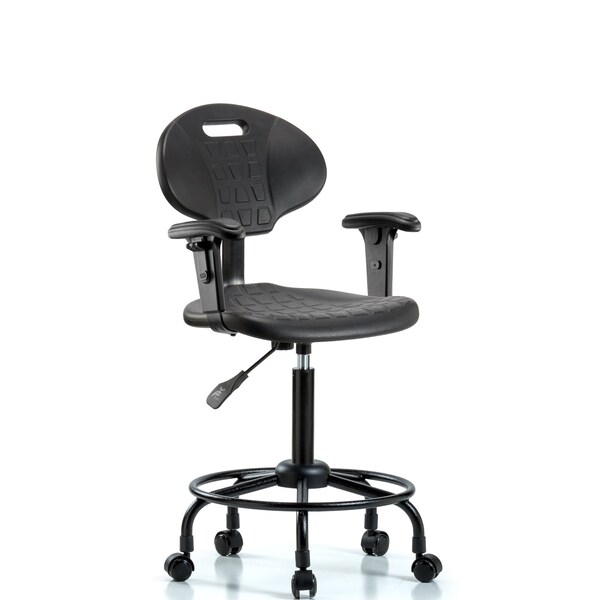 Chair, Poly, Med Bench, RT AA Casters, 6-Way Adjustable, 21-1/2" to 29-1/2" Height, Black; Blue