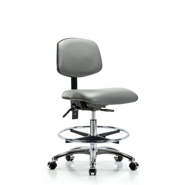 Vinyl Chair Chrome, Med Bench, Foot Ring, Casters, Sterling