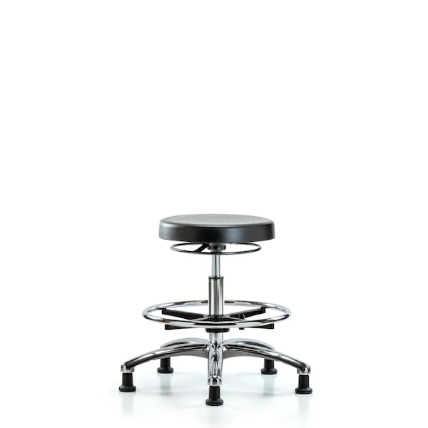 Polyurethane Stool Chrome - Medium Bench Height with Chrome Foot Ring and Stationary Glides