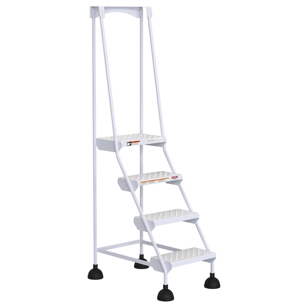 72.9375 H Steel Commercial Spring Loaded Rolling Ladder, 4 Steps