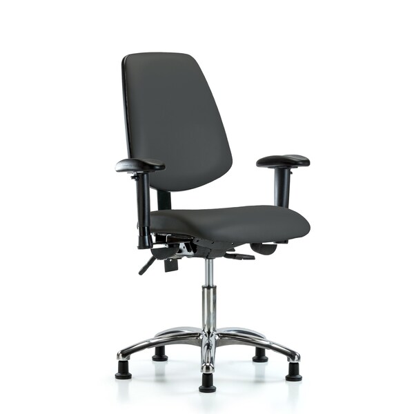 Desk Chair Desk Chair, Vinyl, Med, Bk, Glds, Gry, Adjustable Arms, 18" to 23" Height, Vinyl, Charcoal