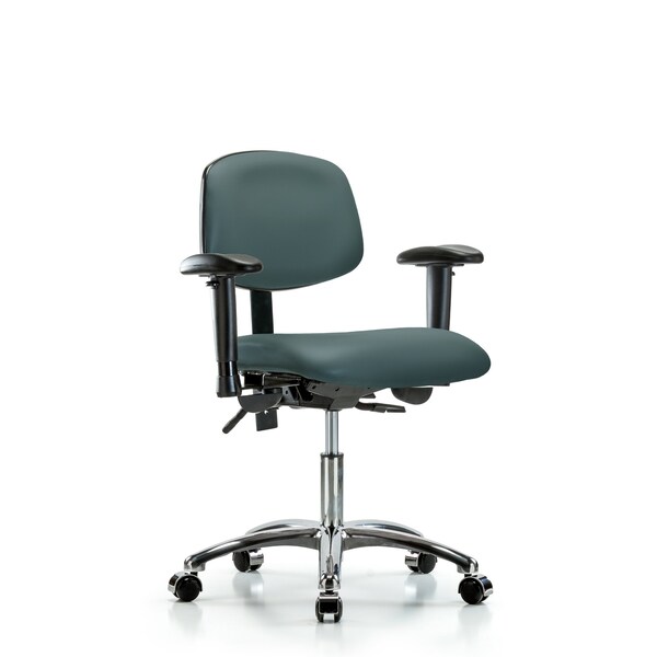 Desk Chair Desk Chair, Vinyl, Chr Tilt AA Casters, Blu, Adjustable Arms, 18" to 23" Height, Vinyl