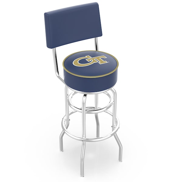 25" Chrome 2-Ring Georgia Tech Swivel Bar Stool, Back