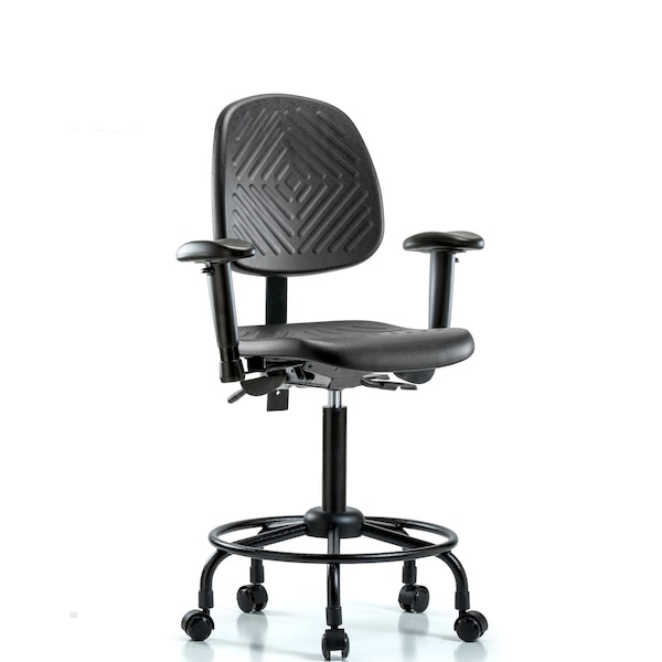 Bench Chair, Poly, Med, Bk, RT, Cast, 6-Way Adjustable, 21-1/2" to 29-1/2" Height, Black; Blue