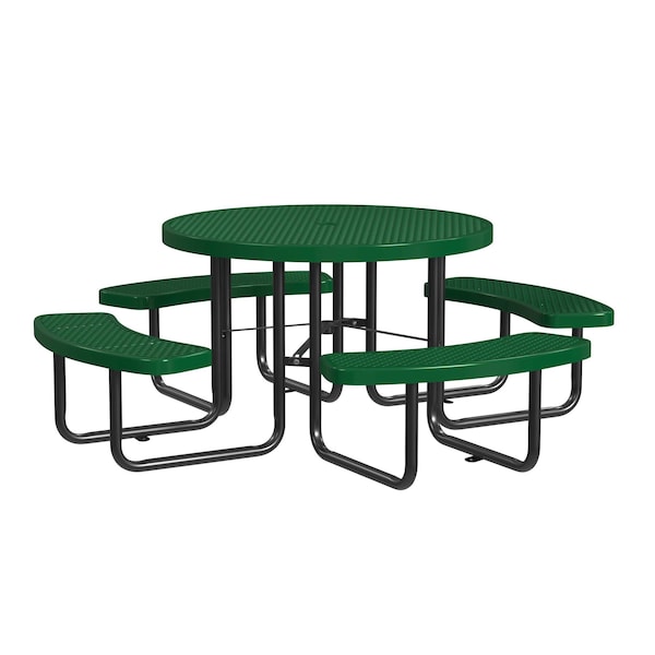 Round Picnic Table, Green, In Ground Mount, 46 in