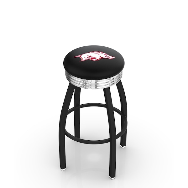 25" Blk Wrinkle Arkansas Swivel Bar Stool, Chrome Ring
