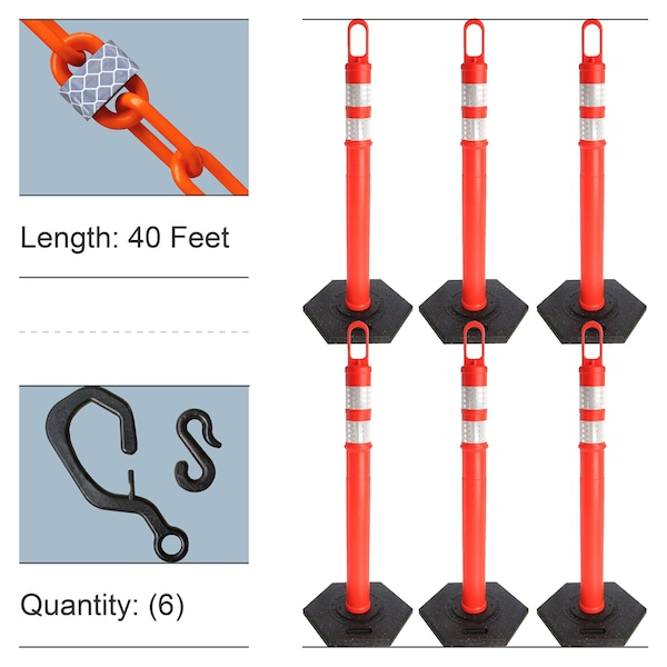 Traffic Orange Delineator and Reflective Chain Kit, PK6