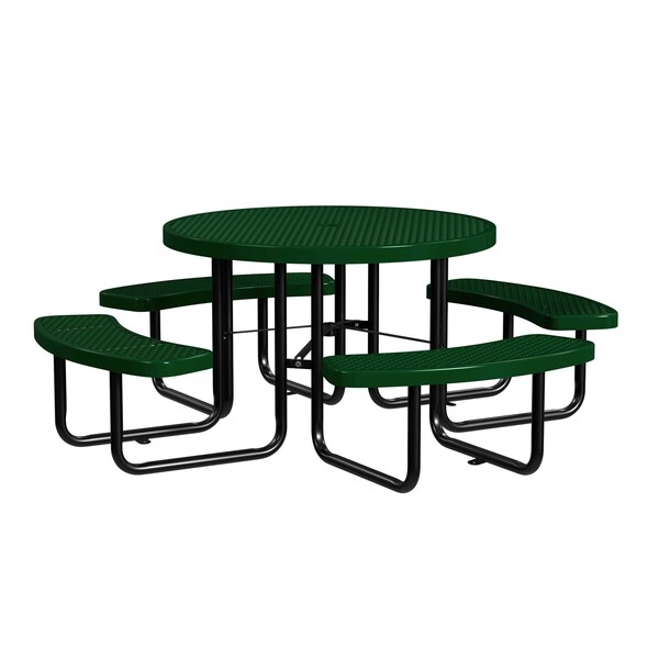 Round Picnic Table, Black/Green, Surface Mount, 46 in