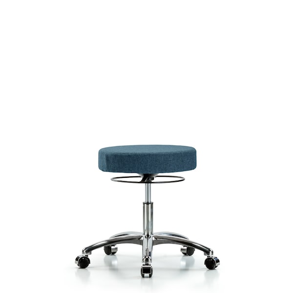 Desk Stool, Chrome, Fabric, Casters, Blu