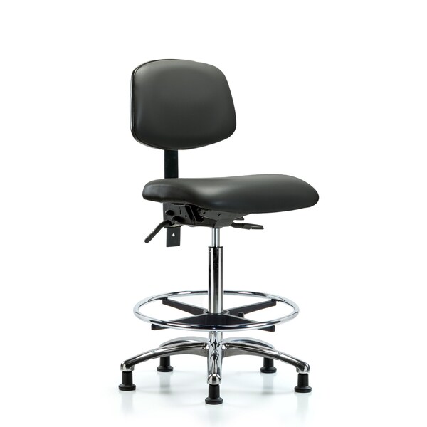 Vinyl Chair Chrome, High Bench, Tilt, Foot Ring, Casters, Carbon