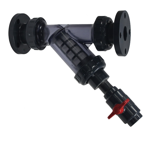 Strainer, Sediment, Drain Kit, 1-1/2", 1/2in Pipe, FLANGED, PVC, EPDM, 150 PSI