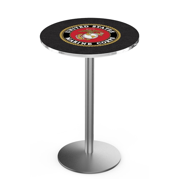 42" Stainless Steel U.S. Marines Pub Table, 36" dia. Top