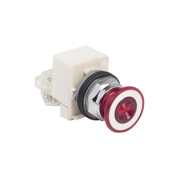 Illuminated push button, Harmony 9001K, metal, mushroom 41mm, red, 30mm, 2 positions, push pull, 12.14V, 1 CO