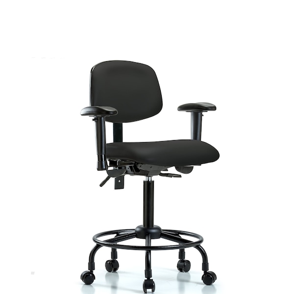 Bench Chair, RT Tilt, AA Cast, Vinyl, BLK, 6-Way Adjustable, 22" to 29" Height, Black