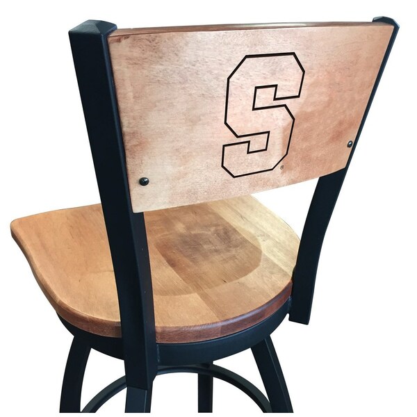 25" Blk Wrinkle Syracuse Swivel Bar Stool, Laser Engraved Back