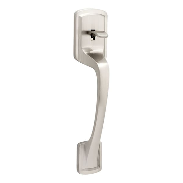 Prague Handle Only; No Deadbolt with RCAL Latch and RCS Strike Satin Nickel Finish