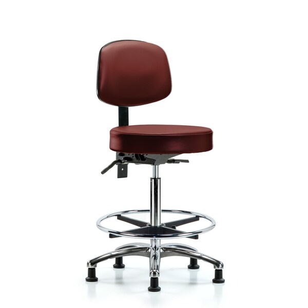 Vinyl Stool, Back, Chrome, High Bench, Tilt, Foot Ring, Glides, Taupe