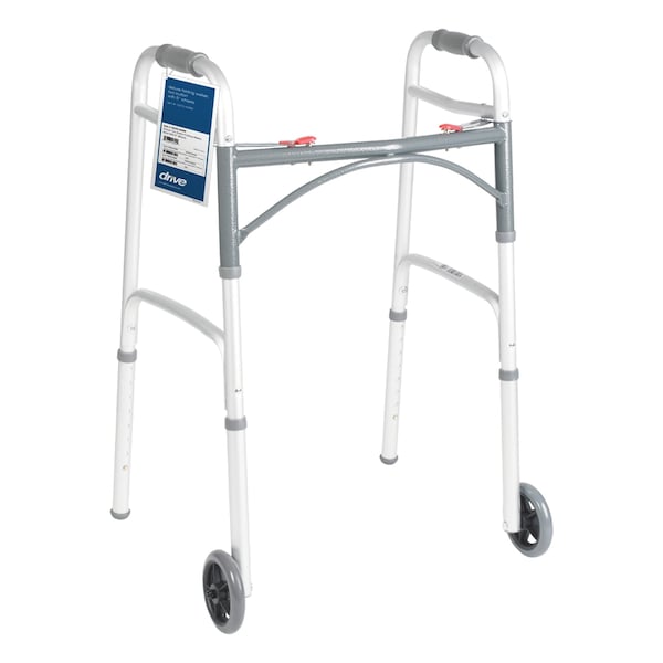Two-Button Folding Walker, With 5" Wheels