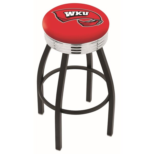 25" Blk Wrinkle Western Kentucky Swivel Bar Stool, Chrome Ring