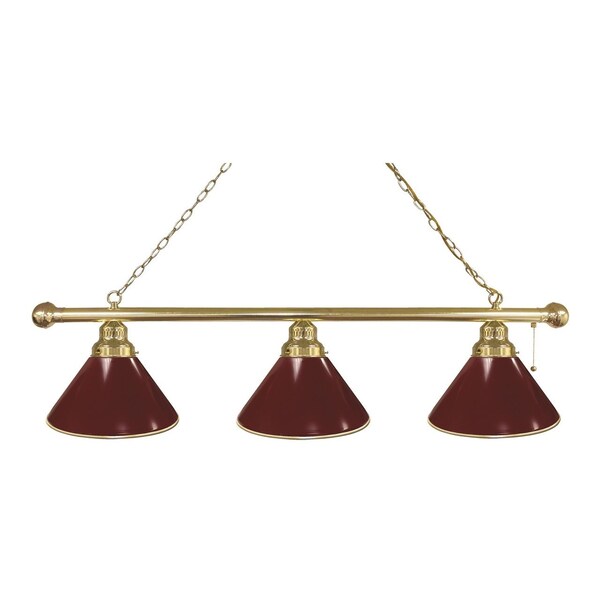 Burgundy 3 Shade Billiard Light, Brass Fixture
