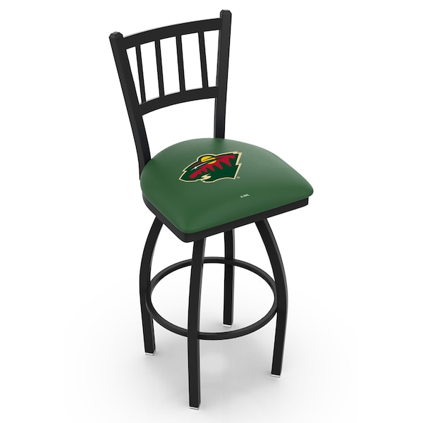 25" Blk Wrinkle Minnesota Wild Swivel Bar Stool, Jailhouse Back