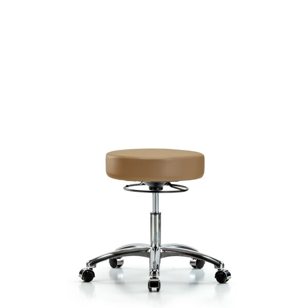 Desk Stool, Vinyl, Chrome, Casters, Taupe