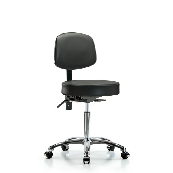 Vinyl Stool, Back Chrome, Med Bench, Tilt, Casters, Carbon