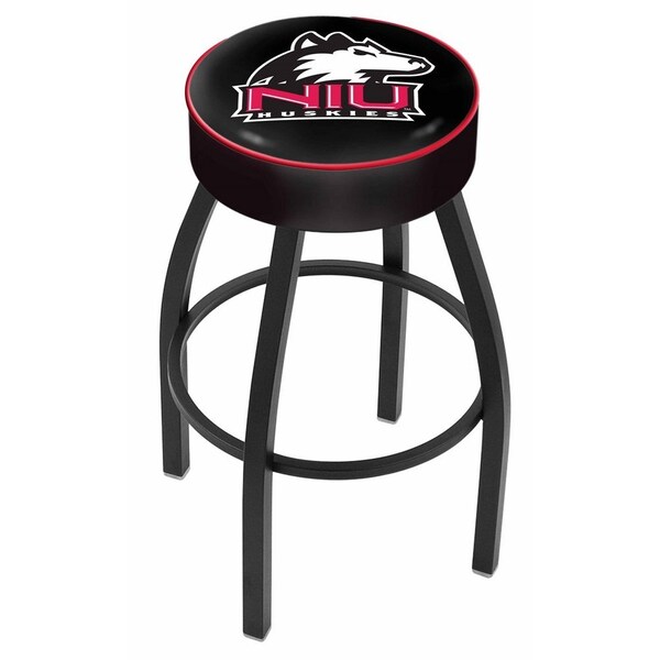 25" Northern Illinois Cushion Seat, Blk Wrinkle Base Swivel Bar Stool