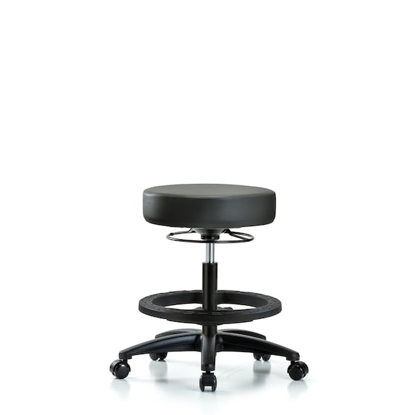Vinyl Stool, Med Bench, Foot Ring, Casters, Carbon