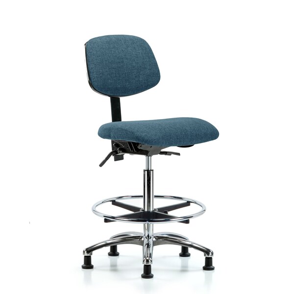 High Bench Chair Chair, Fab, Hi Ben, Chr Tilt CF Glides, Blu, No Arms, 26" to 35-1/2" Height, Fabric