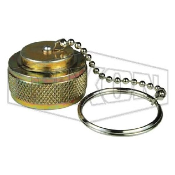 Hose Cap with Ring and Chain, 1-3/4 in, Female ACME, Brass, Domestic