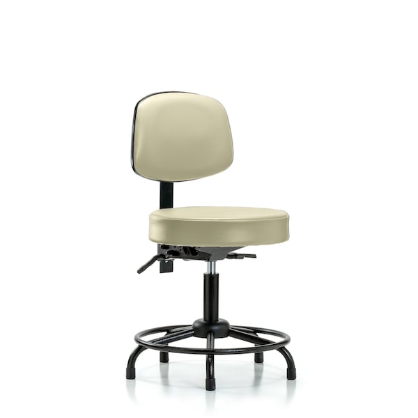 Desk Stool, Vinyl, Bk, RT, Tilt, Glides, Wht