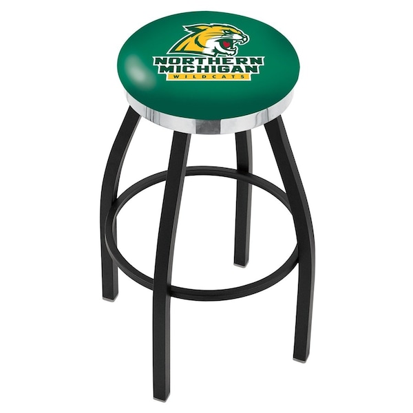 25" Blk Wrinkle Northern Michigan Swivel Bar Stool, Chrome Ring
