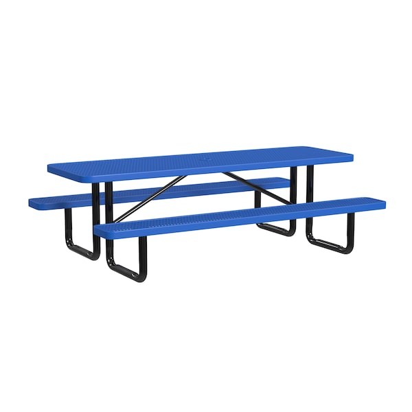 Rectangle Portable Picnic Table, Blue, 8 ft L