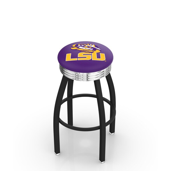 25" Blk Wrinkle Louisiana State Swivel Bar Stool, Chrome Ring